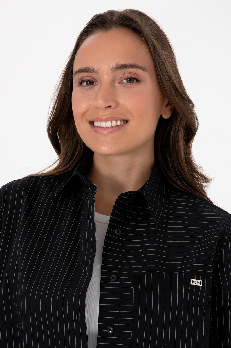 Kadın Siyah Uzun Kollu Çizgili Gömlek