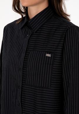 Kadın Siyah Uzun Kollu Çizgili Gömlek - 50316387013