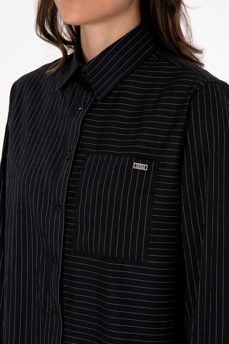 Kadın Siyah Uzun Kollu Çizgili Gömlek - 50316387013