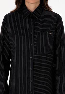 Kadın Siyah Uzun Kollu Çizgili Gömlek - 50316387013