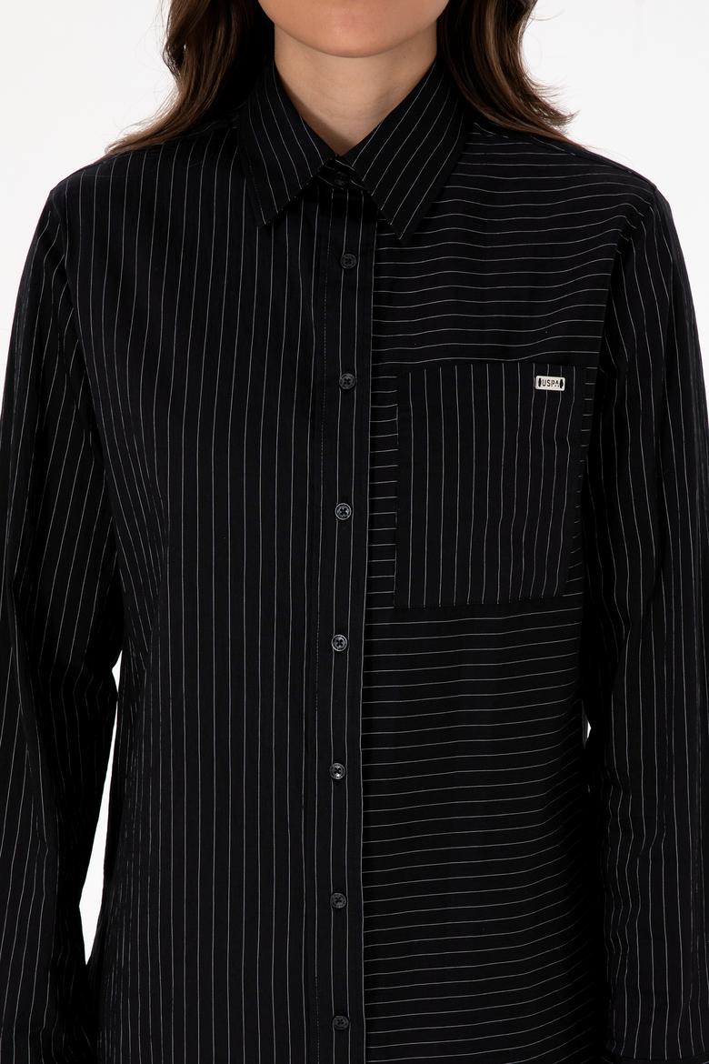 Kadın Siyah Uzun Kollu Çizgili Gömlek - 50316387013