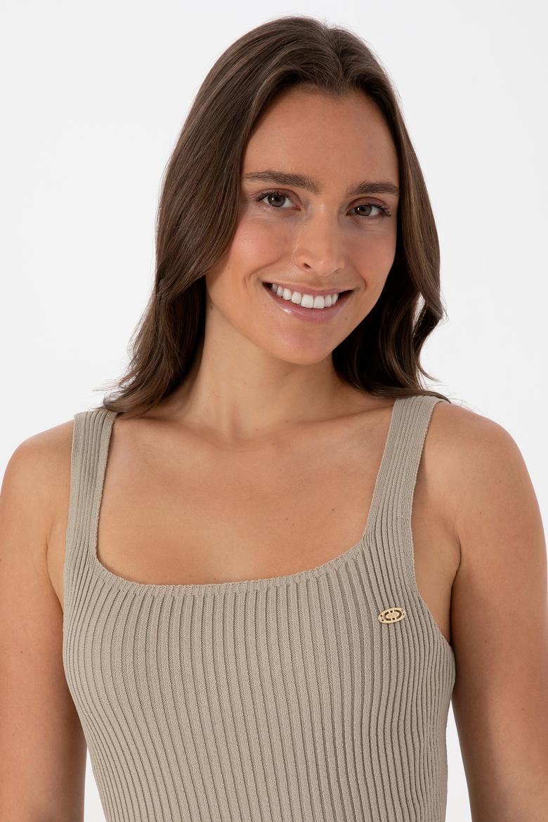 Kadın Açık Haki Kare Yaka Kazak - 50314626005