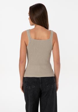 Kadın Açık Haki Kare Yaka Kazak - 50314626005