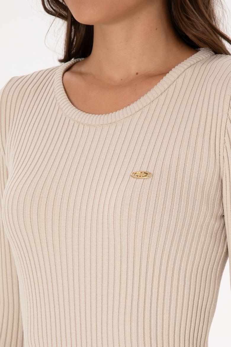 Kadın Taş Melanj Bisiklet Yaka Kazak - 50314780003