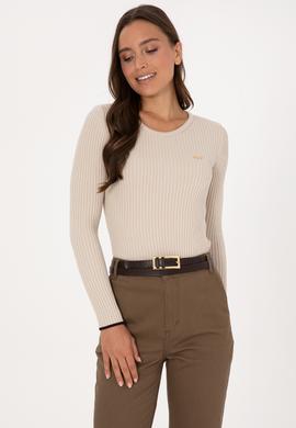 Kadın Taş Melanj Bisiklet Yaka Kazak - 50314780003