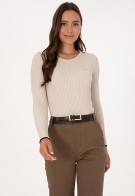 Kadın Taş Melanj Bisiklet Yaka Kazak - 50314780003