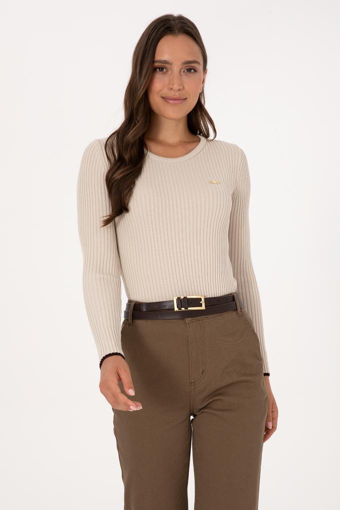 Kadın Taş Melanj Bisiklet Yaka Kazak