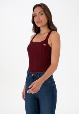 Kadın Bordo Kare Yaka Kazak - 50314626012