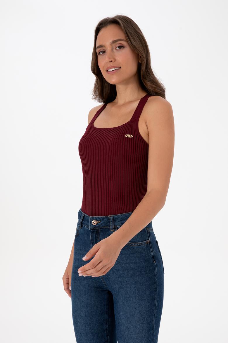 Kadın Bordo Kare Yaka Kazak - 50314626012