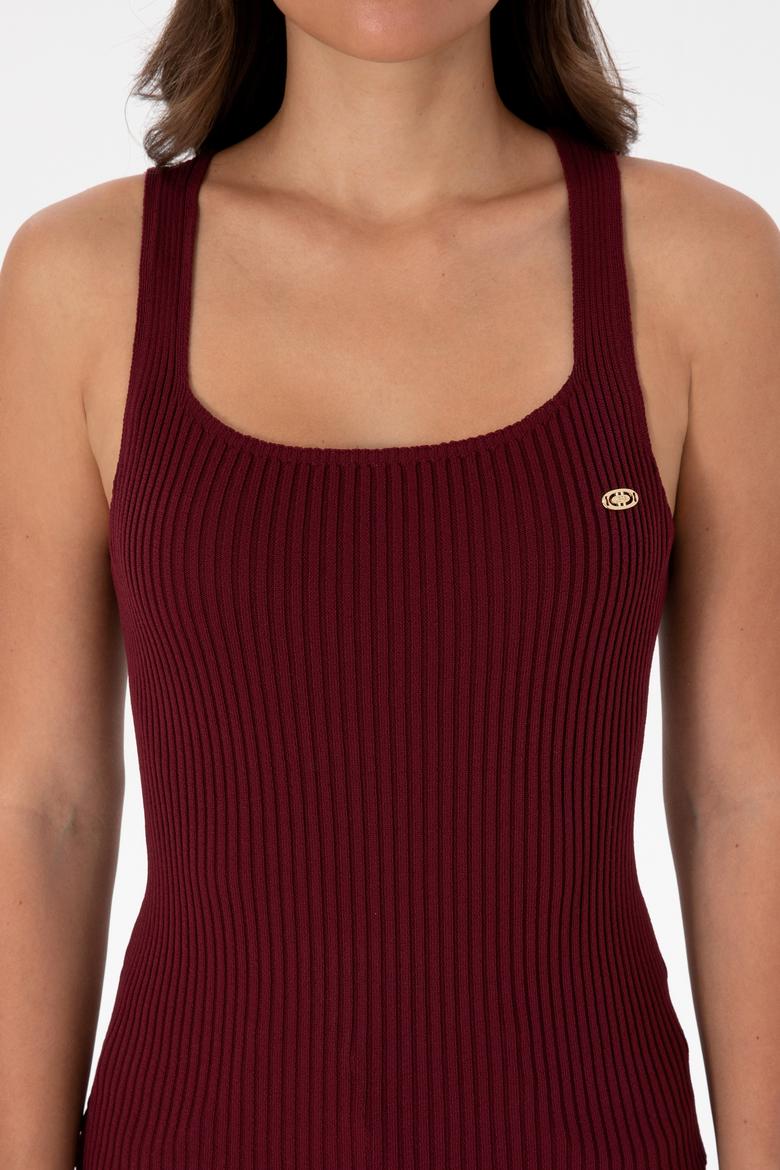 Kadın Bordo Kare Yaka Kazak - 50314626012