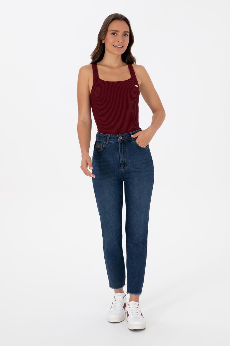 Kadın Bordo Kare Yaka Kazak - 50314626012