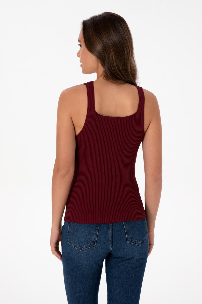 Kadın Bordo Kare Yaka Kazak - 50314626012