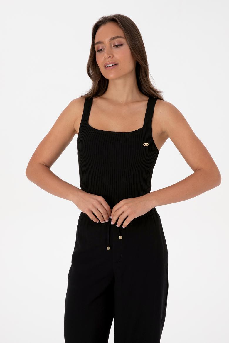 Kadın Siyah Kare Yaka Kazak - 50314626018