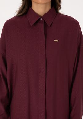Kadın Bordo Uzun Kollu Oversize Desenli Gömlek - 50316422019