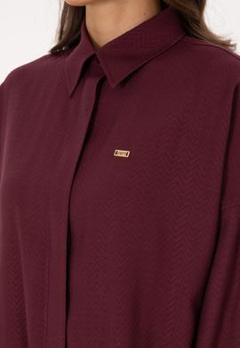Kadın Bordo Uzun Kollu Oversize Desenli Gömlek - 50316422019