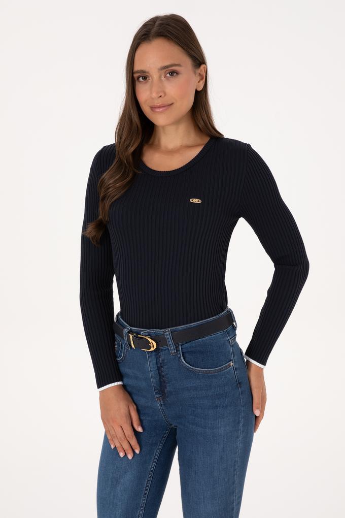 Kadın Lacivert Bisiklet Yaka Kazak