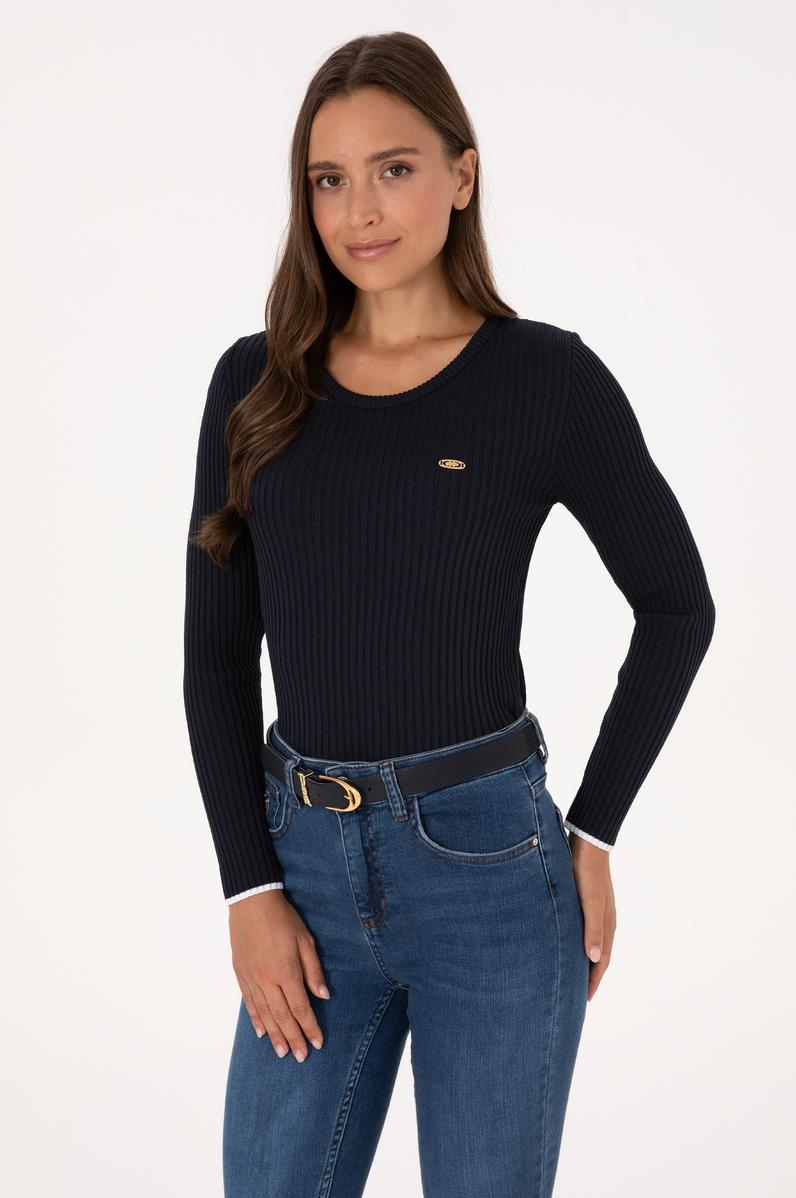 Kadın Lacivert Bisiklet Yaka Kazak