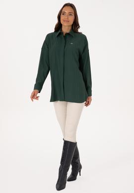 Kadın Koyu Yeşil Uzun Kollu Oversize Desenli Gömlek - 50316422012