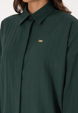 Kadın Koyu Yeşil Uzun Kollu Oversize Desenli Gömlek - 50316422012