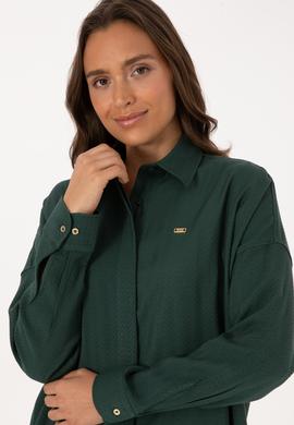 Kadın Koyu Yeşil Uzun Kollu Oversize Desenli Gömlek - 50316422012