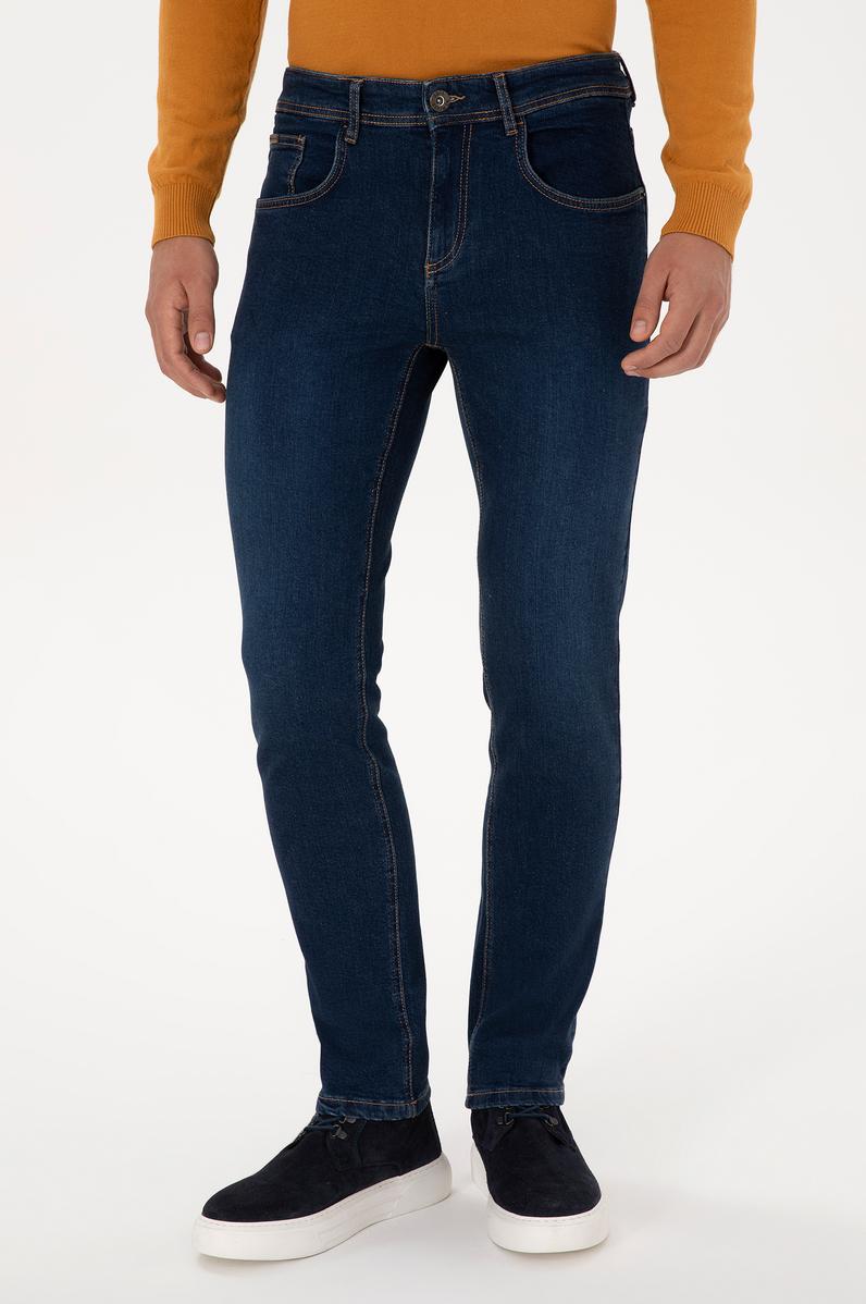Erkek Koyu Mavi Slim Fit Jean Pantolon