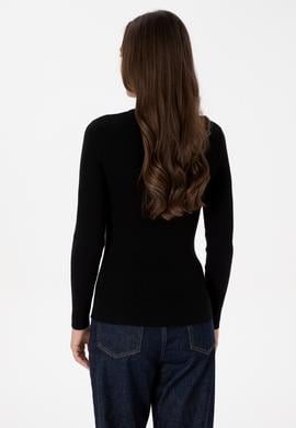 Kadın Siyah V Yaka Fermuarlı Kazak - 50316869019