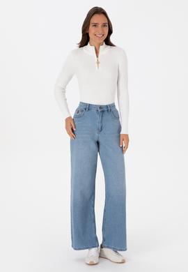 Kadın Ekru V Yaka Fermuarlı Kazak - 50316869012