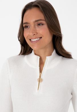 Kadın Ekru V Yaka Fermuarlı Kazak - 50316869012