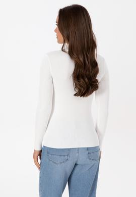 Kadın Ekru V Yaka Fermuarlı Kazak - 50316869012