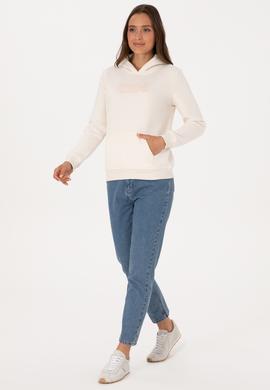Kadın Krem Şardonlu Kapüşonlu Basic Sweatshirt - 50313566017