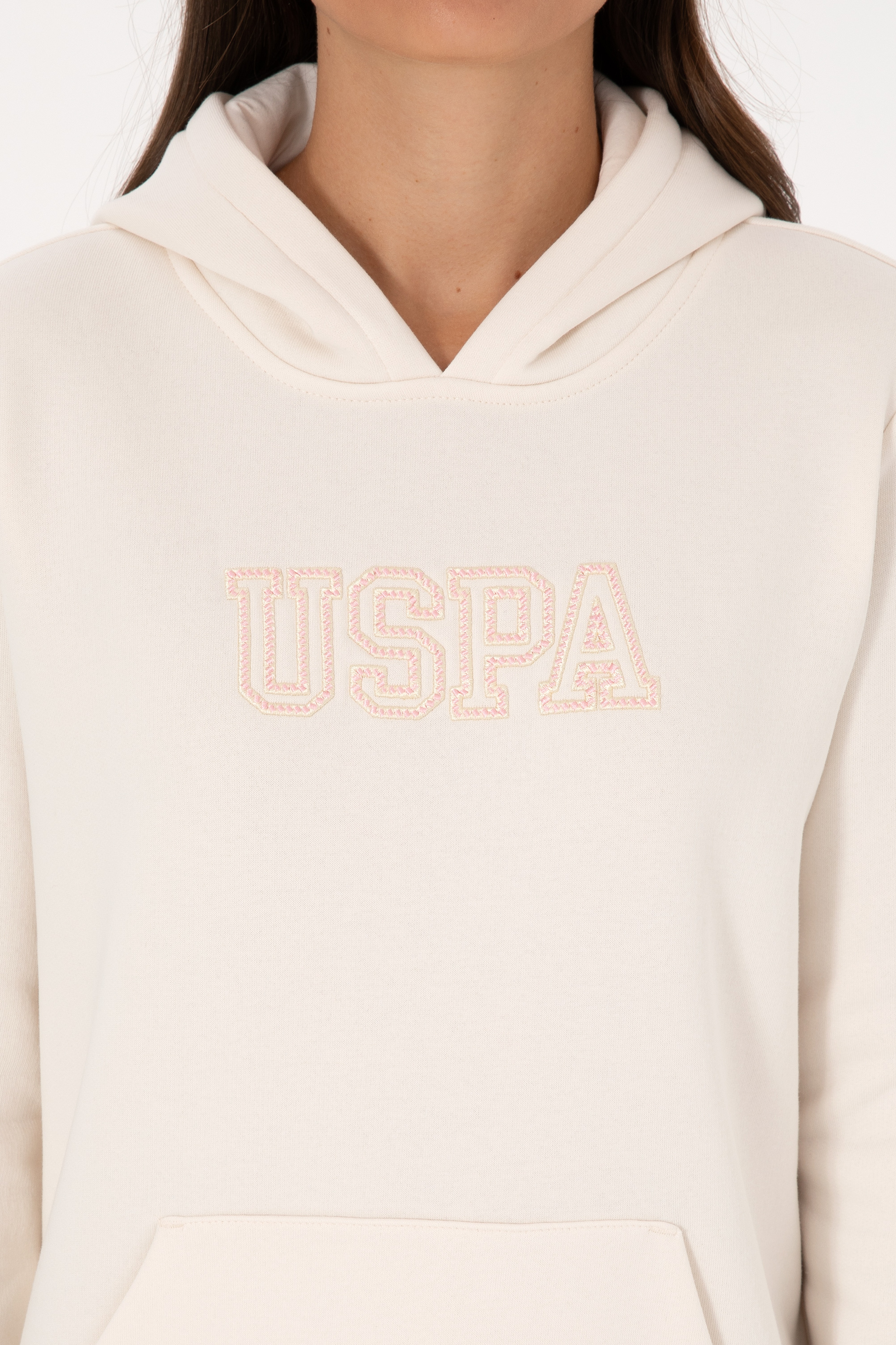 Kadın Krem Şardonlu Kapüşonlu Basic Sweatshirt - Image 6