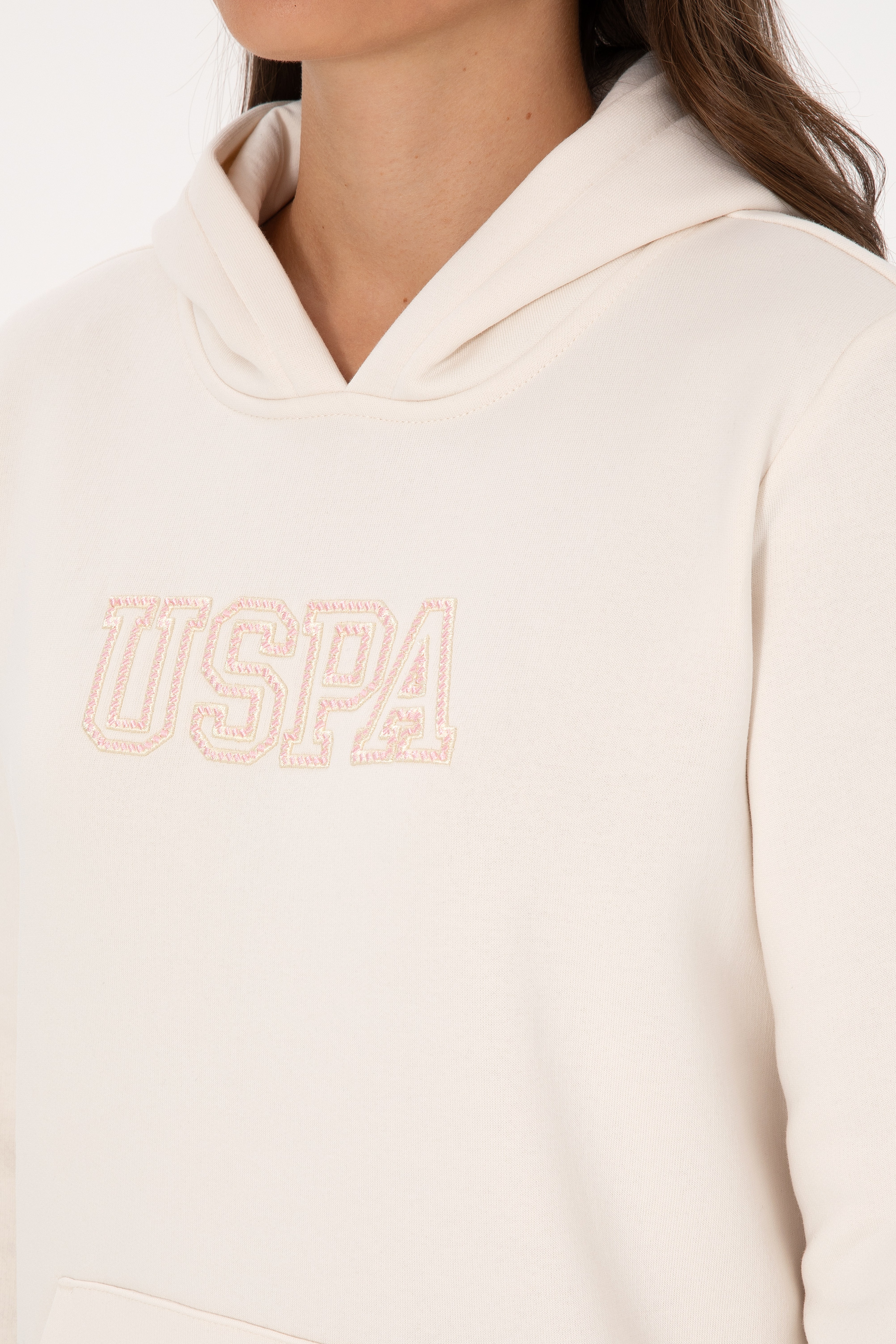Kadın Krem Şardonlu Kapüşonlu Basic Sweatshirt - Image 7