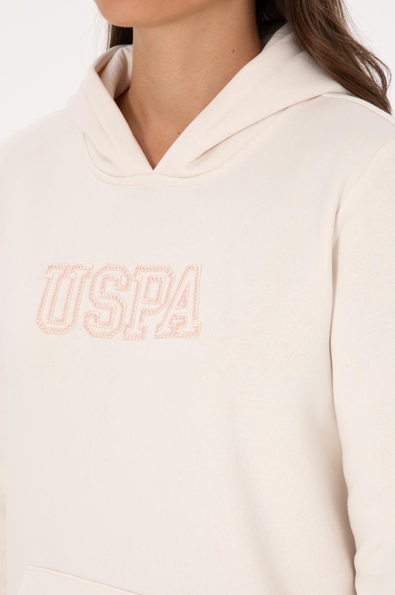 Kadın Krem Şardonlu Kapüşonlu Basic Sweatshirt