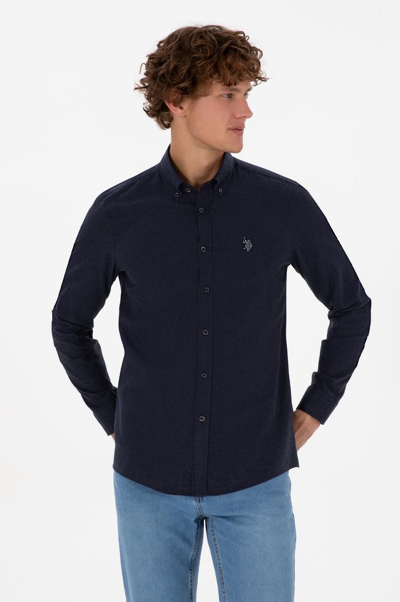 Erkek Lacivert Uzun Kollu Basic Gömlek