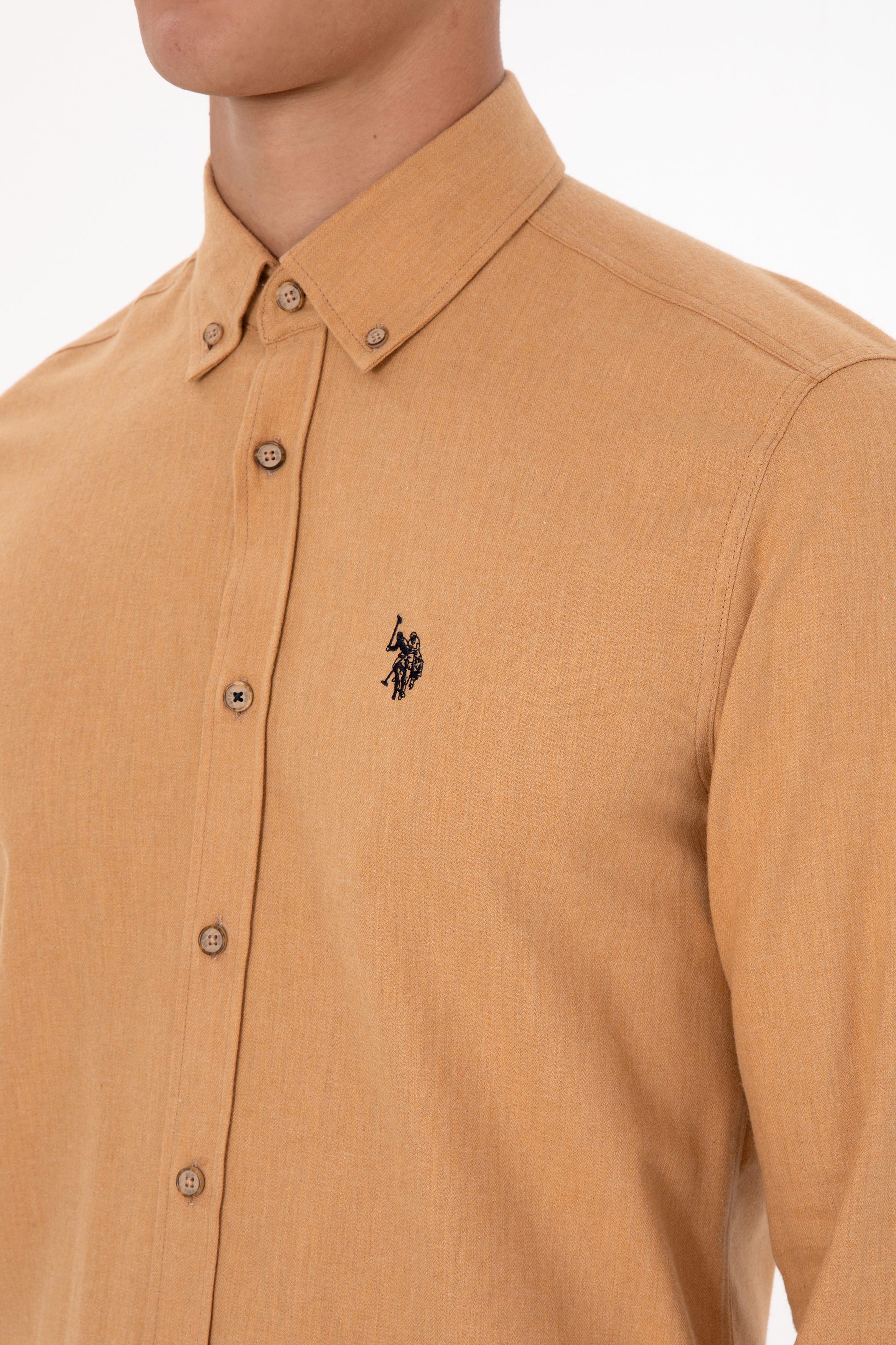 Erkek Camel Uzun Kollu Basic Gömlek - Image 7