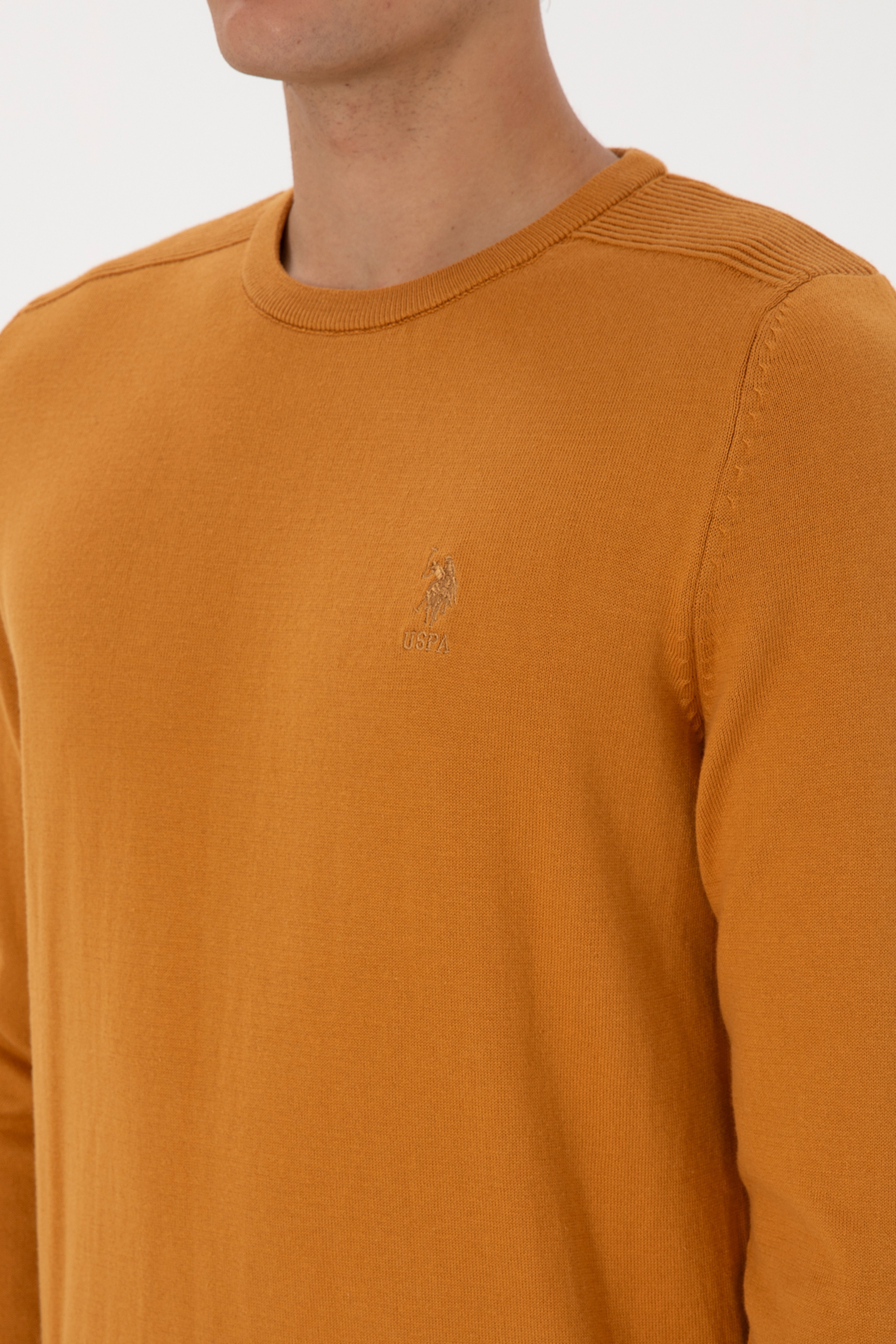 Erkek Slim Fit Bisiklet Yaka Hardal Basic Kazak - Image 7