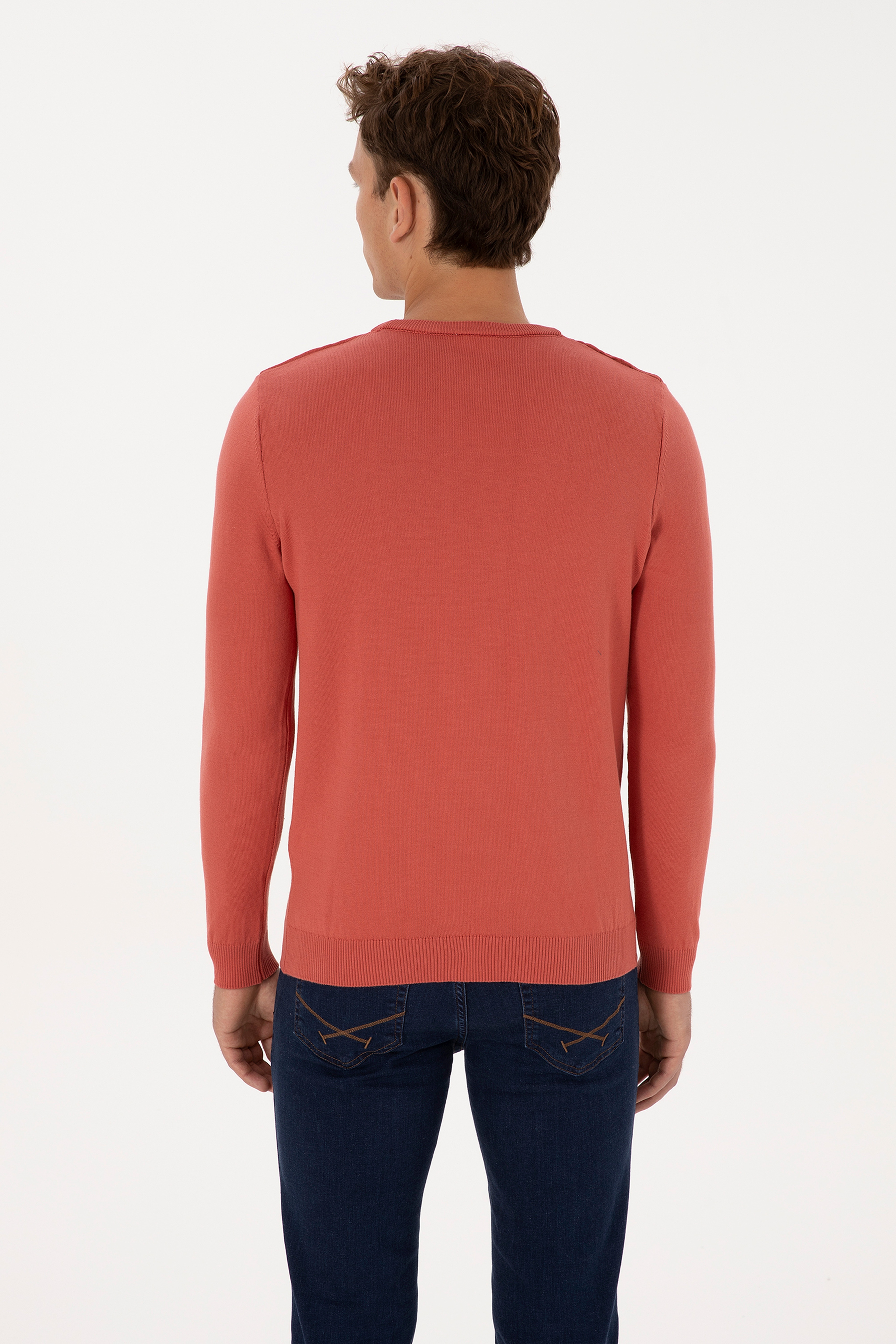 Erkek Slim Fit Bisiklet Yaka Gül Kurusu Basic Kazak - Image 5