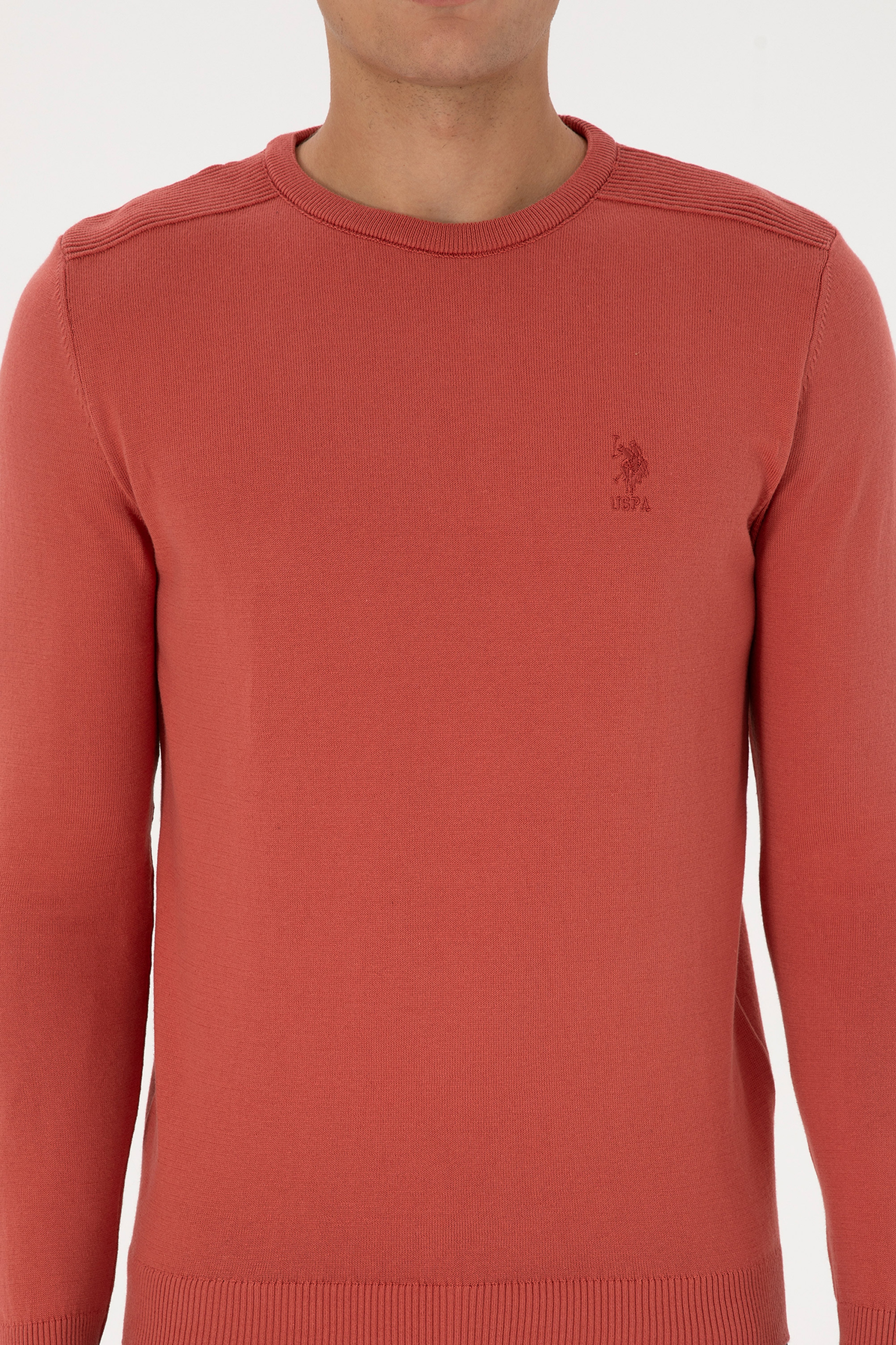 Erkek Slim Fit Bisiklet Yaka Gül Kurusu Basic Kazak - Image 6