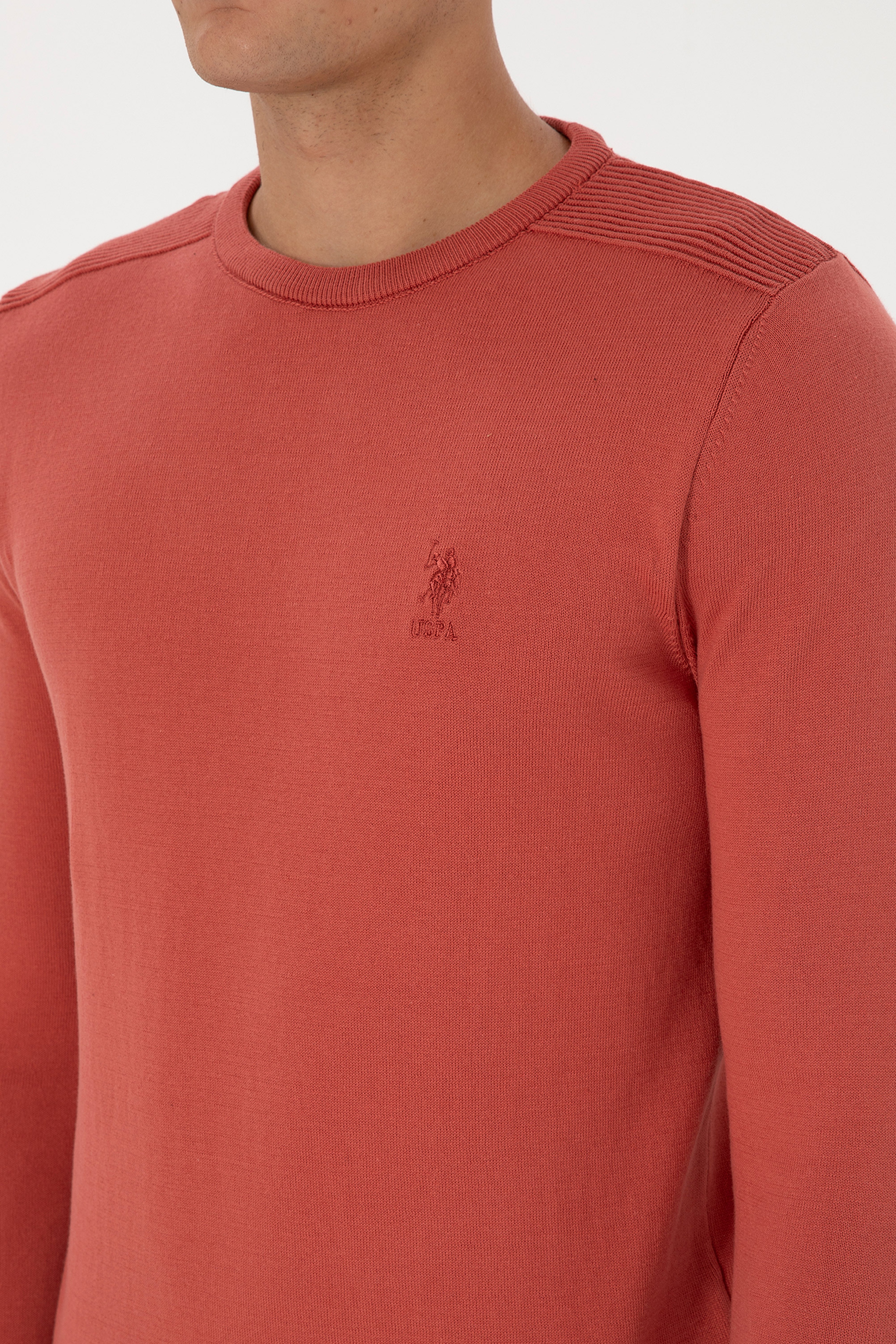 Erkek Slim Fit Bisiklet Yaka Gül Kurusu Basic Kazak - Image 7