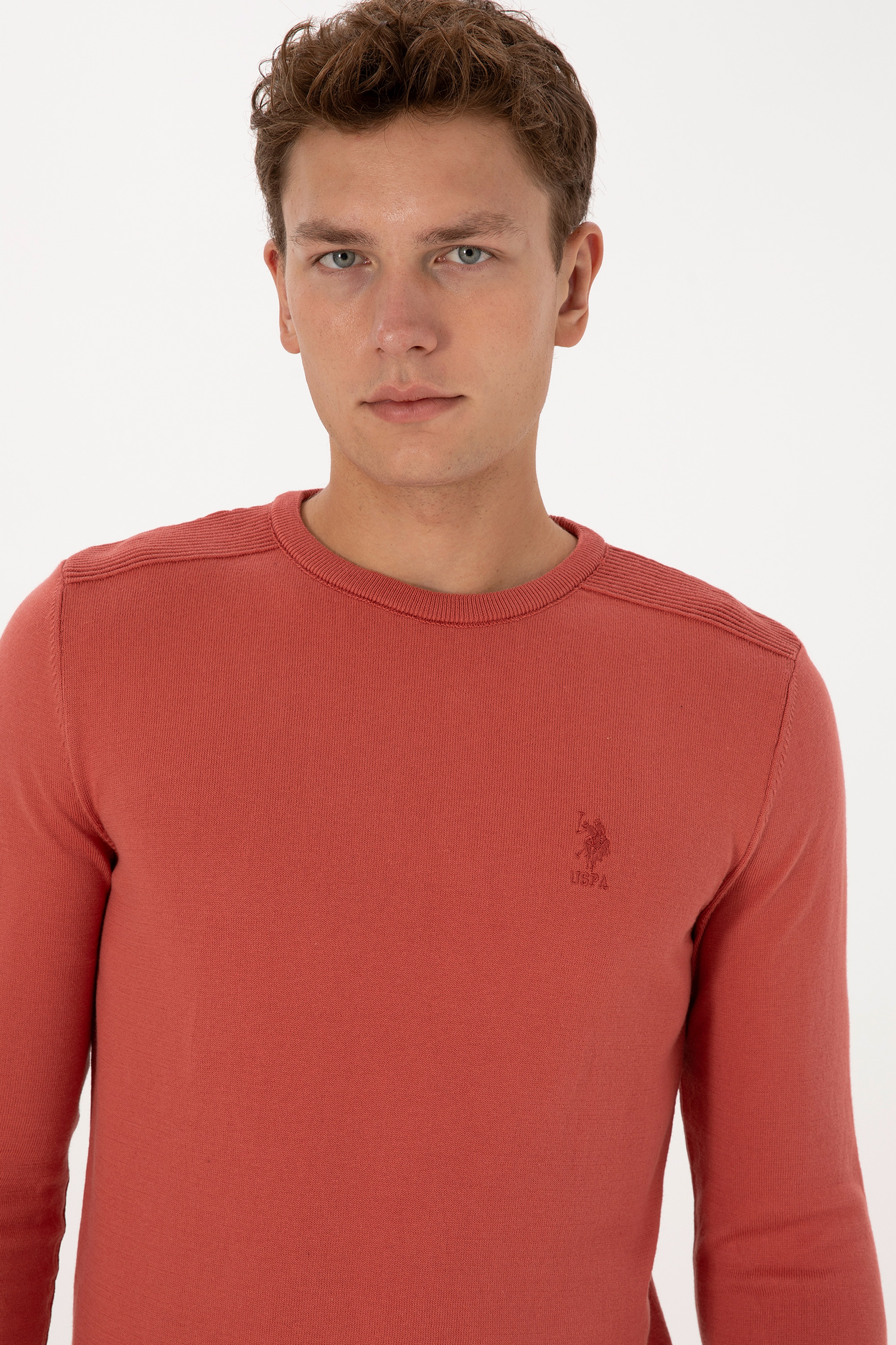 Erkek Slim Fit Bisiklet Yaka Gül Kurusu Basic Kazak