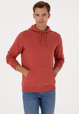 Erkek Regular Fit Kapüşonlu Gül Kurusu Basic Sweatshirt - 50313720078