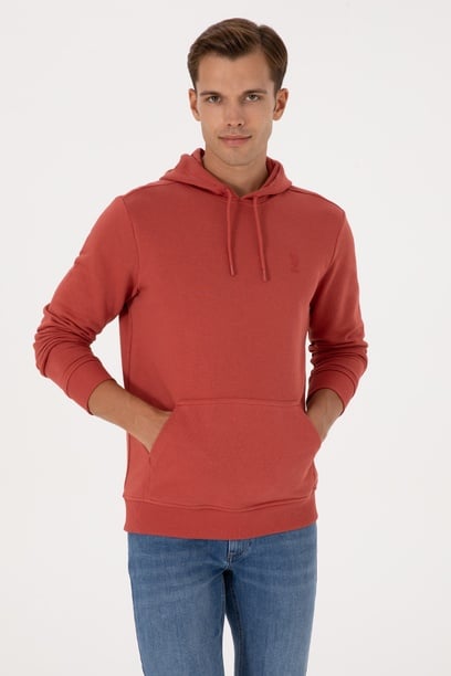 Erkek Regular Fit Kapüşonlu Gül Kurusu Basic Sweatshirt
