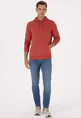 Erkek Regular Fit Kapüşonlu Gül Kurusu Basic Sweatshirt - 50313720078