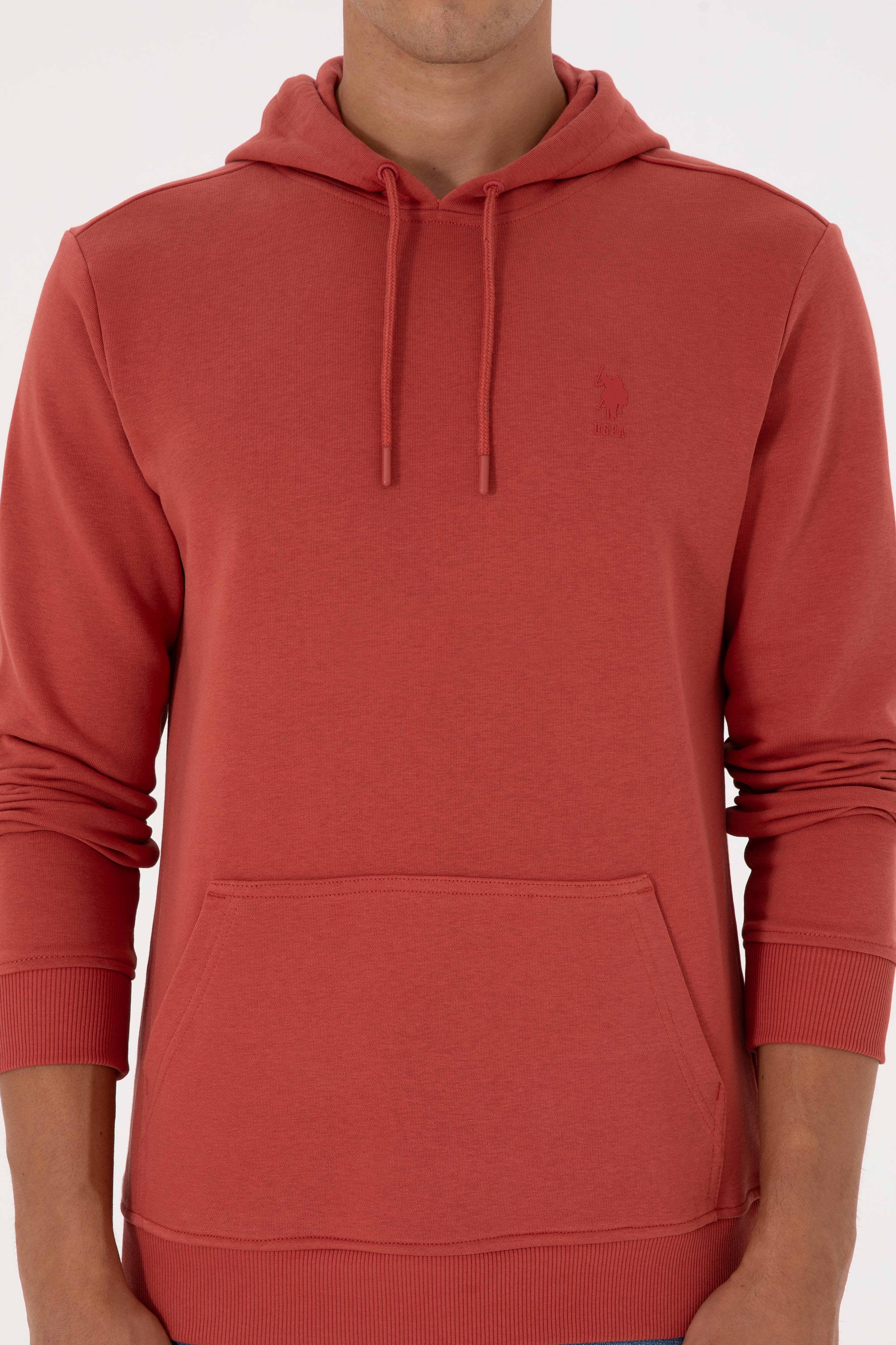 Erkek Regular Fit Kapüşonlu Gül Kurusu Basic Sweatshirt - Image 6
