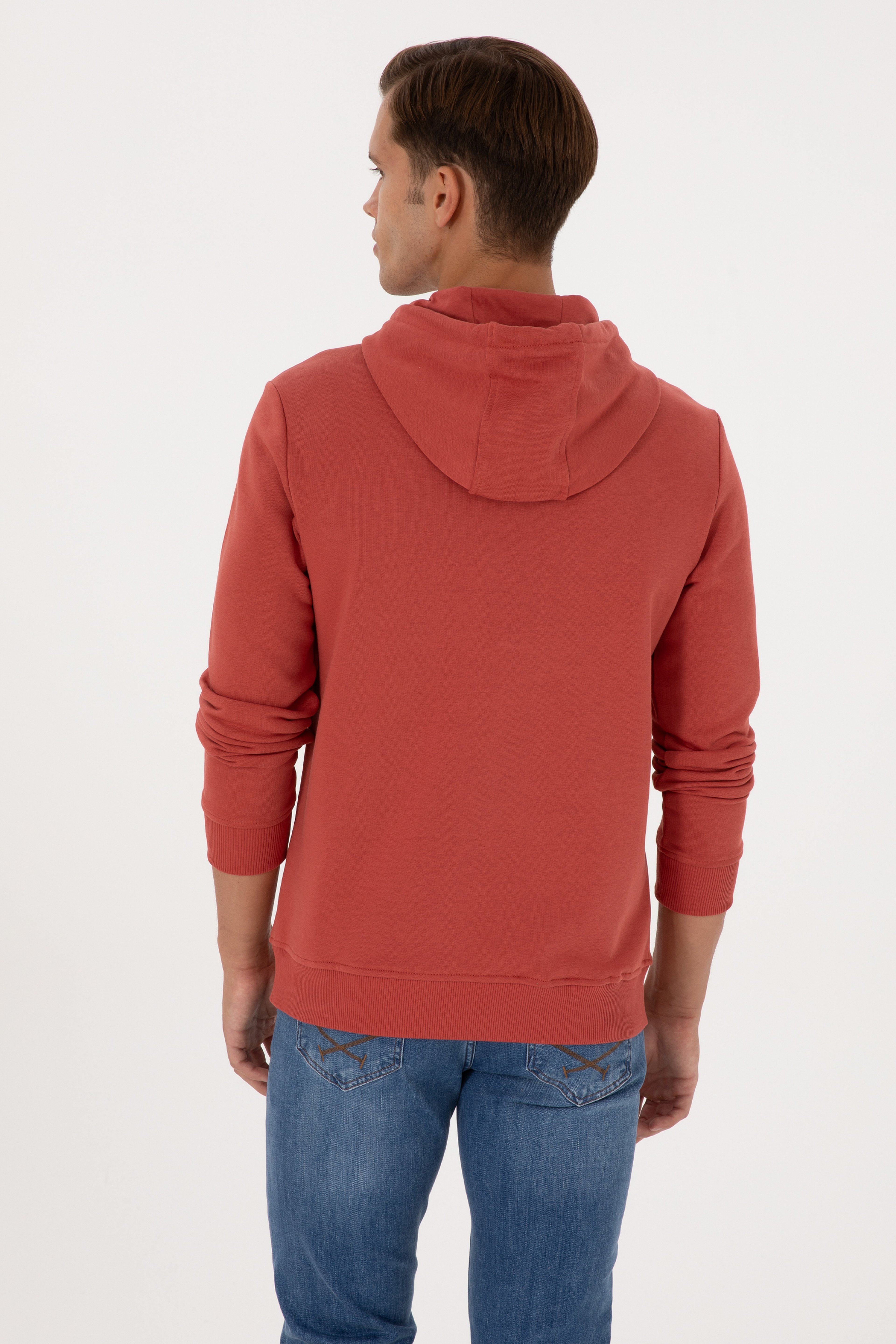 Erkek Regular Fit Kapüşonlu Gül Kurusu Basic Sweatshirt