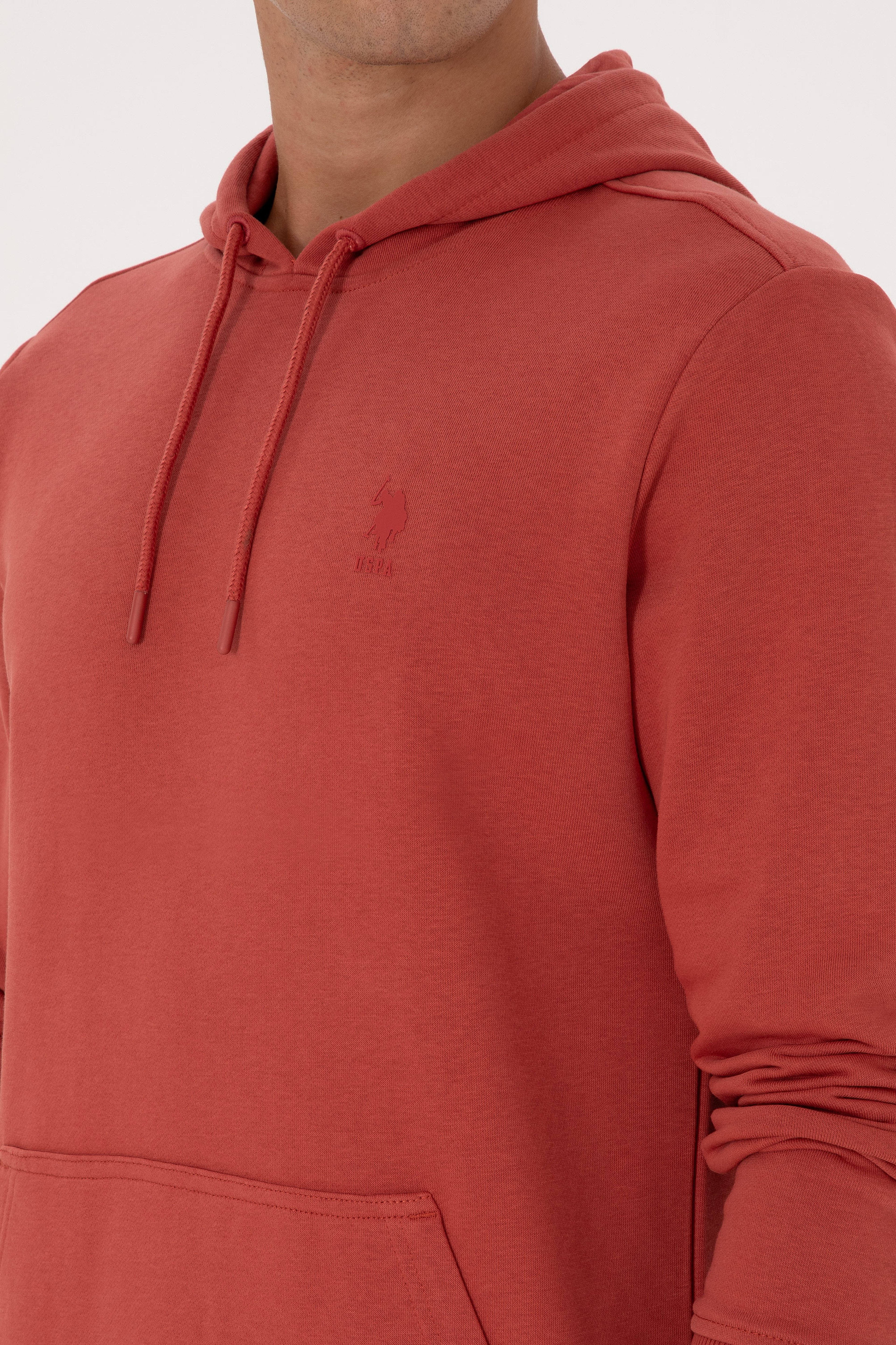 Erkek Regular Fit Kapüşonlu Gül Kurusu Basic Sweatshirt - Image 7