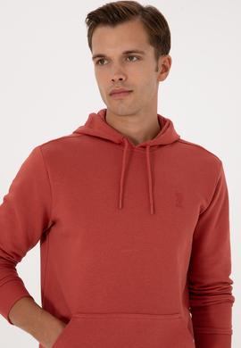 Erkek Regular Fit Kapüşonlu Gül Kurusu Basic Sweatshirt - 50313720078