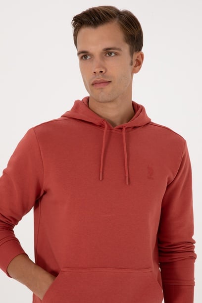 Erkek Regular Fit Kapüşonlu Gül Kurusu Basic Sweatshirt