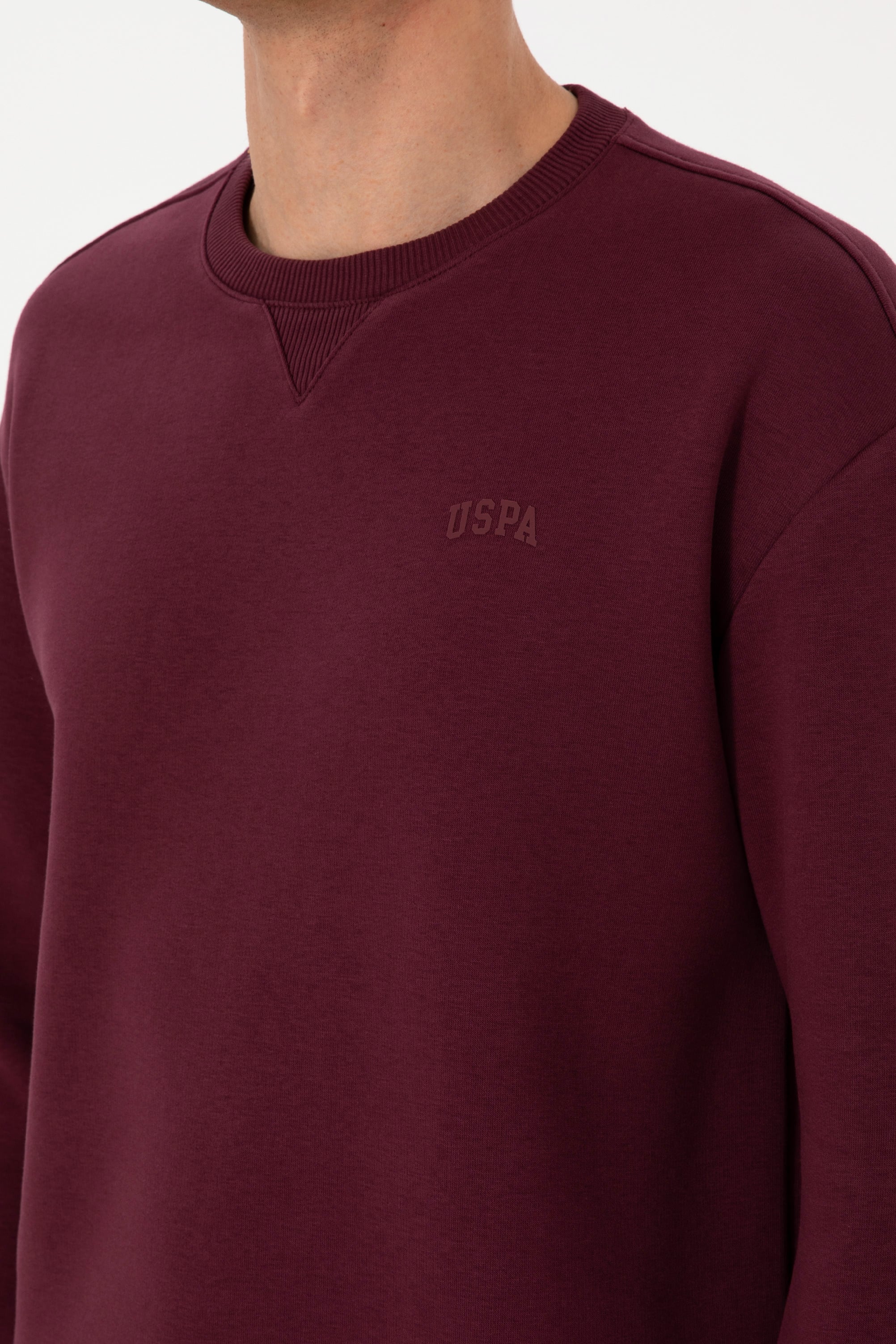 Erkek Comfort Fit Bisiklet Yaka Şardonlu Bordo Basic Sweatshirt - Image 7