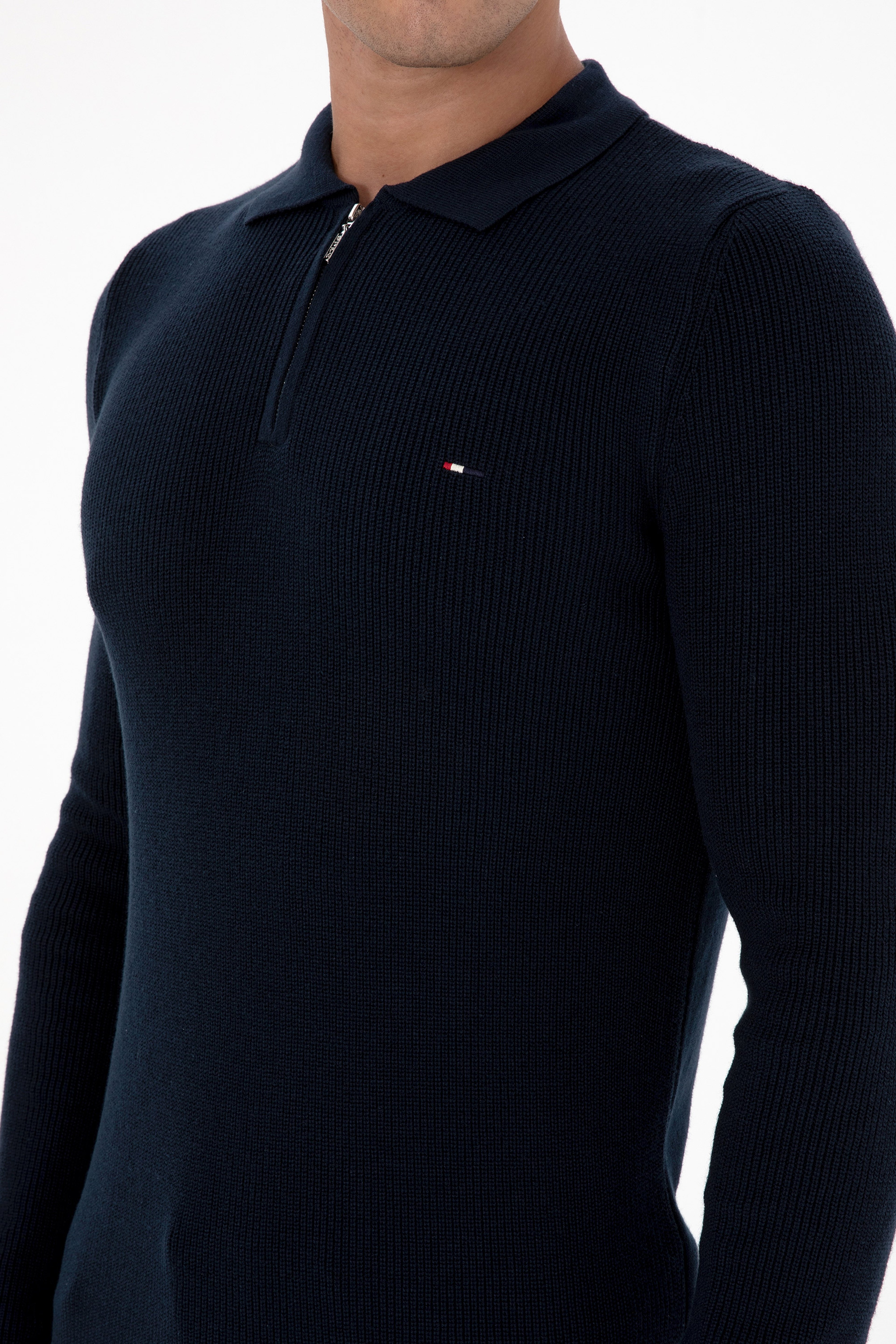 Erkek Regular Fit Yarım Fermuarlı Lacivert Basic Kazak